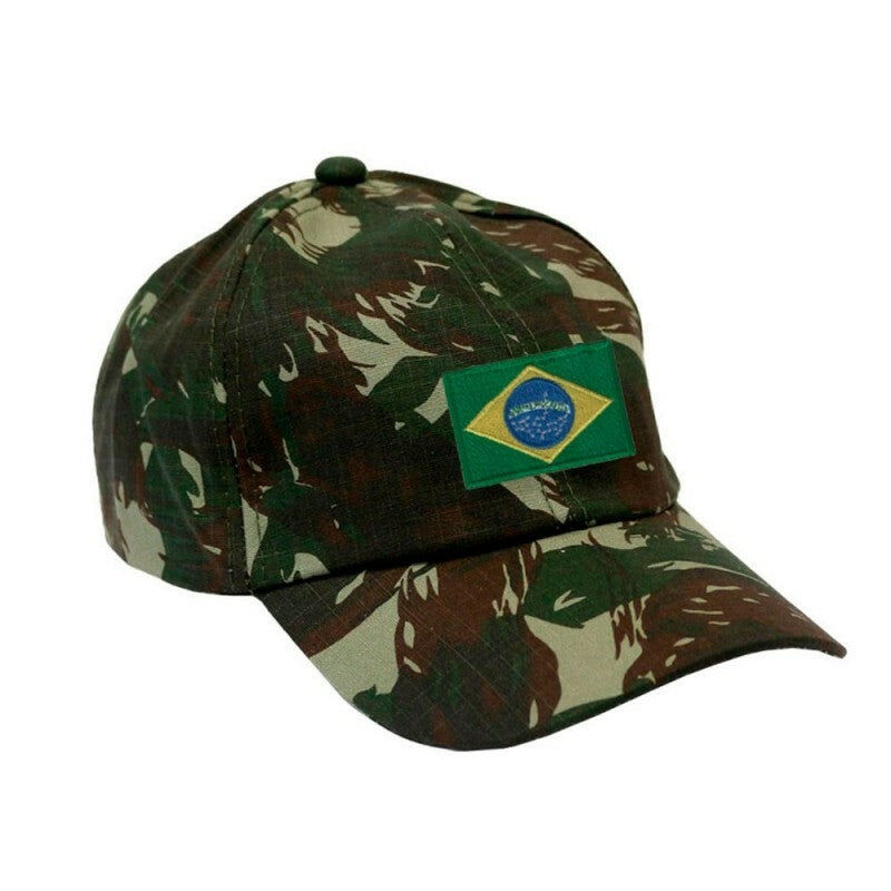 BONÉ MILITAR RIP STOP CAMUFLADO EB COM PATCH BANDEIRA DO BRASIL APLICADO