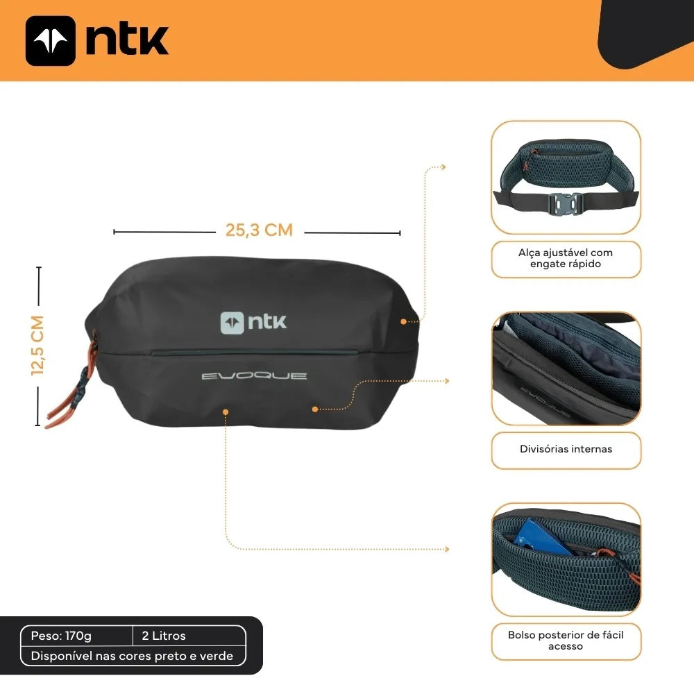 POCHETE EVOQUE 2L 25,3 X 12,5 X 5 CM LAMINAÇÃO PU 600D POLIÉSTER PRETA - NTK