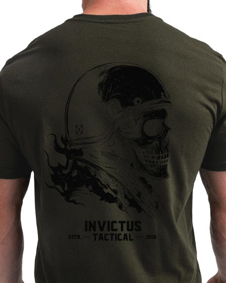 CAMISETA CONCEPT FLAMING SKULL VERDE OLIVA INVICTUS
