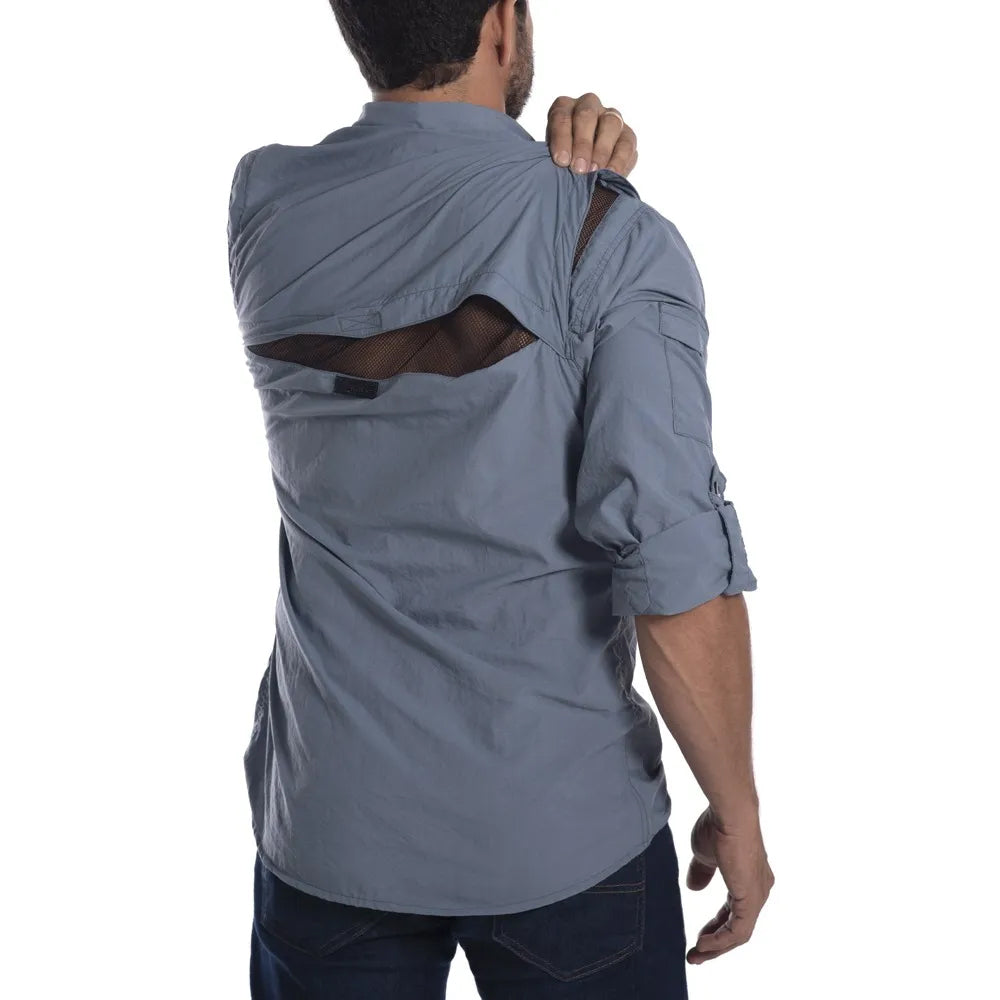 CAMISA TÉCNICA SAFARI UV50+ MASCULINA CINZA AZULADO - HARD ADVENTURE